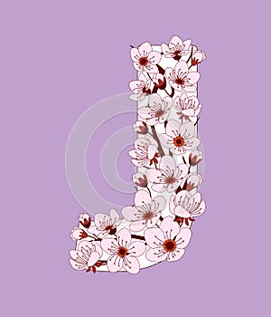 Capital letter J patterned with cherry blossom twig