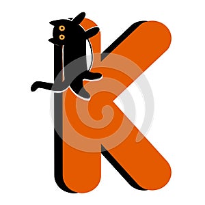 Capital Letter K,Orange Alphabet Clipart with Black Cat