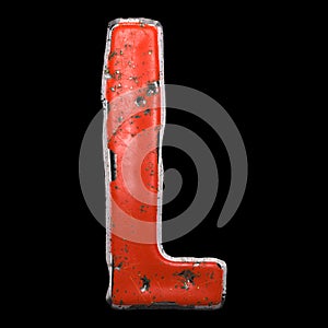 Capital letter L made of red painted metal isolated on black background. 3d