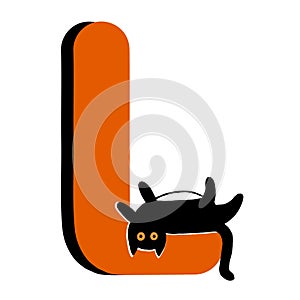 Capital Letter L,Orange Alphabet Clipart with Black Cat