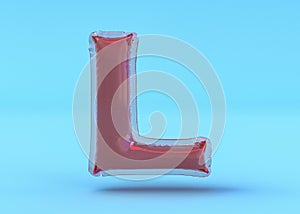 Capital letter L. Uppercase. Transparent balloon font. 3D illustration