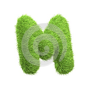 Capital letter M shaped from lush green grass, isolated on a white background