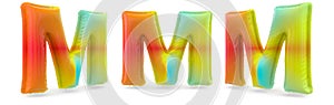 Capital letter M. Uppercase. Inflatable multicolor balloon on background. 3D