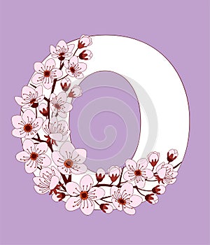 Capital letter O patterned with cherry blossom twig