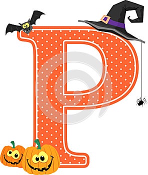 Capital letter p with halloween design elements
