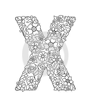 Capital letter X patterned with abstract flowers