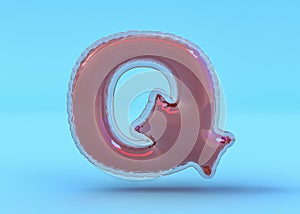 Capital letter Q. Uppercase. Transparent balloon font. 3D illustration