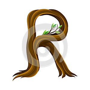 Capital Letter R as Forest Alphabet Symbol Arranged from Tree Trunk and Branches Vector Illustration