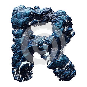 Capital letter R made of ice isolated on white background. 3d