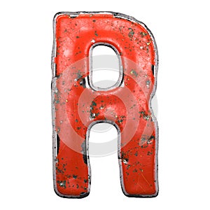 Capital letter R made of red paintad metal isolated on white background. 3d