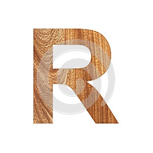 Capital letter R on oak wood background - White background