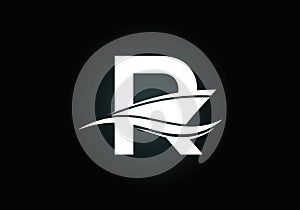 Capital letter R with the ship, cruise, or boat logo design template