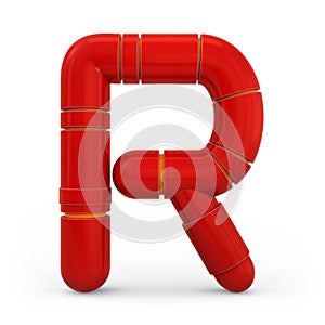 Capital letter R. Uppercase. Metallic futuristic red font. 3d