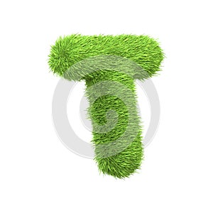 Capital letter T shaped from lush green grass, isolated on a white background