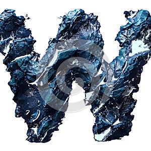 Capital letter W made of ice isolated on white background. 3d