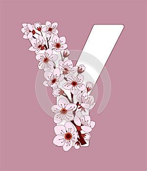 Capital letter Y patterned with cherry blossom twig