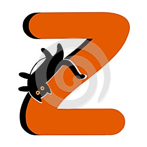 Capital Letter Z,Orange Alphabet Clipart with Black Cat