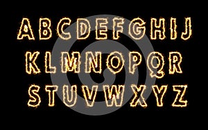 Capital letters with Fusion Effect Smokes and Flames. Yellow Fiery Energetic Alphabets Set