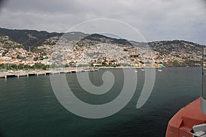 The capital of Madeira, Funchal, from the docked cruise ship Iona