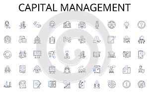 Capital management line icons collection. Alliances, Connections, Partnerships, Collaborations, Joint ventures, Mergers