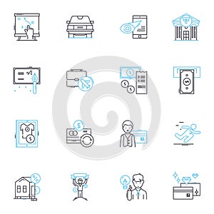 Capital management linear icons set. Investment, Assets, Strategy, Returns, Allocation, Portfolio, Equity line vector