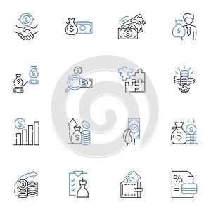 Capital Management Office line icons collection. Asset, Investment, Portfolio, Risk, Valuation, Securities, Allocation