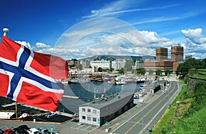 Capital of Norway - Oslo with flag photo