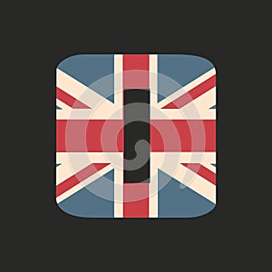 Capital number zero with UK flag texture isolated on black background. Vector illustration. Element for design. Kids alphabet