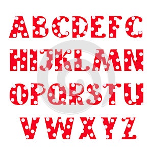 Capital red decorated with pink polka dot hand drawn letters of English alphabet