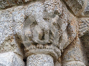 Capital with representation of two quadrupeds, church of san martiÃÂ±o de moldes, melide, la coruÃÂ±a, spain, europe photo