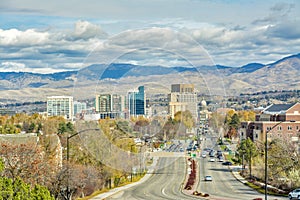 Capital street in Boise Idaho and foot hills