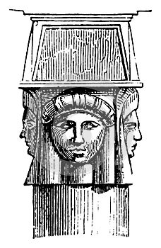 Capital in the Temple at Denderah, temple,  vintage engraving