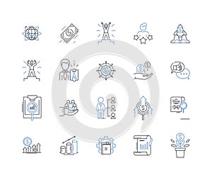 Capital valuation line icons collection. Equity, Assets, Cash flow, Valuation, Investment, Market, Portfolio vector and