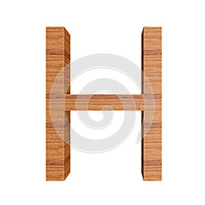 Capital wooden letter H, isolated over white background