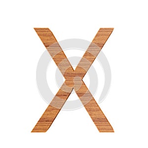 Capital wooden letter X, isolated over white background