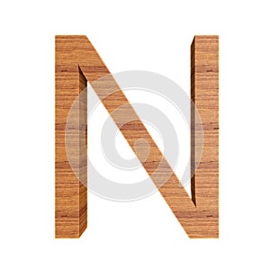 Capital wooden letter N, isolated over white background