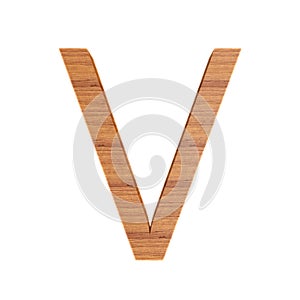 Capital wooden letter V, isolated over white background