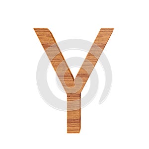 Capital wooden letter Y, isolated over white background