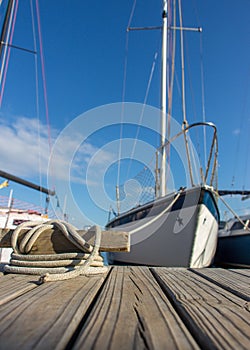 Boat tied blue sky background photo