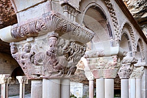 Capitals of cloister of San Juan de la Pena, Huesca province, Aragon, Spain