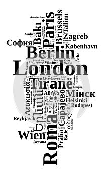 Capitals in europe word cloud concept