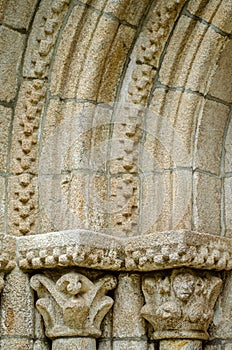 capitals of the medieval Romanesque church of Santa Cristina of Parada do Sil. Ribeira Sacra, Spain