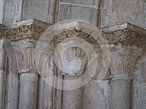 Capitals with plant motifs of the Cathedral of Santa Maria de Lugo, Galicia, Spain, Europe