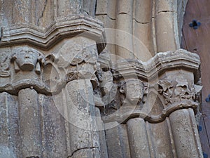 Capitals of the portalada of the church of santa maria de guimera, lerida, spain, europe