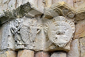 Capitals of the Romanesque church of Ribera. Valderejo Natural Park. Basque Country. Spain
