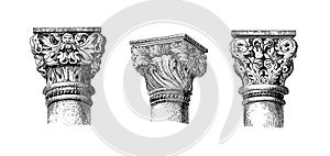 Capitals from Trento and palace in Venice | Antique Architectural Illustrations