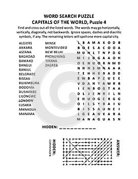Capitals of the world word search puzzle, puzzle 4 of 10