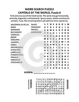 Capitals of the world word search puzzle, puzzle 6 of 10