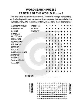 Capitals of the world word search puzzle, puzzle 5 of 10