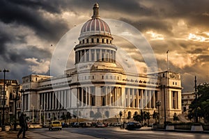 Capitol building in Havana, Cuba. Havana is the capital and largest city of Cuba, Canada flag and beautiful Canadian landscapes,